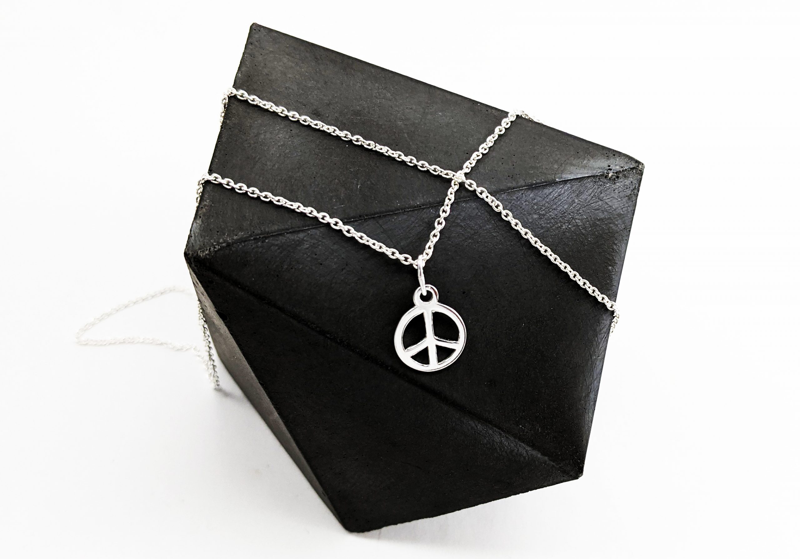 Silver Peace Sign Pendant Silver Necklace, Sterling Silver Charm with Solid  925 Silver Chain for Men and Women