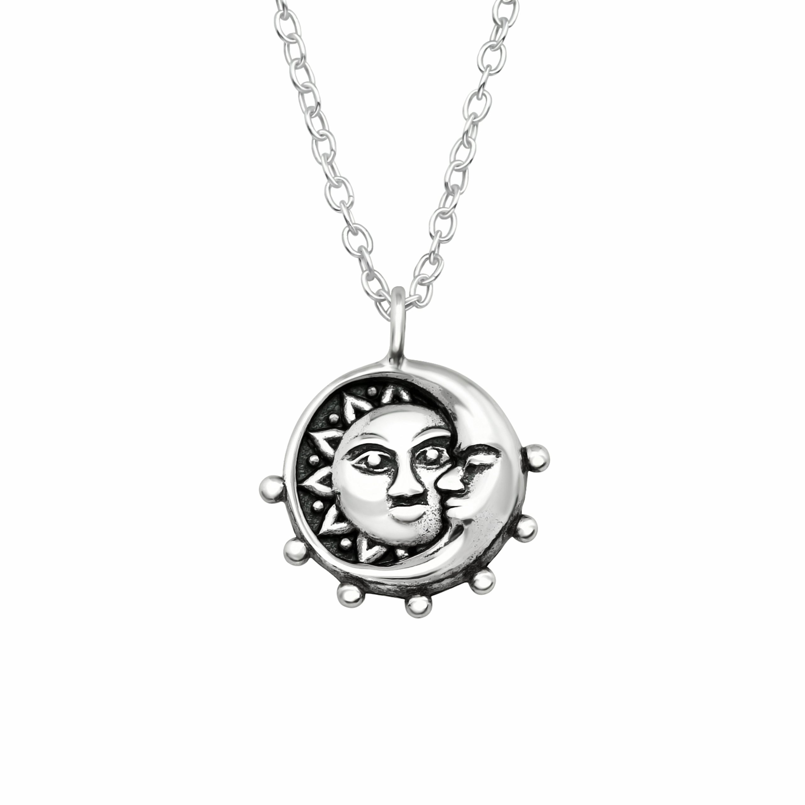 Silver Moon Birth Sign and Sun Charm Silver Necklace, Sterling Silver  Pendant with Solid 925 Silver Chain for Men and Women